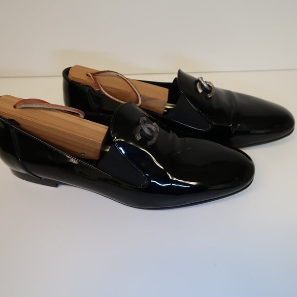 Chanel black patent leather slip on shoes in size 36.5 - Picture 3 of 7